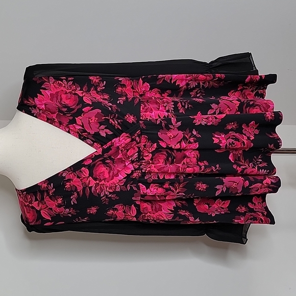 torrid Tops - Torrid black floral blouse with black mesh sleeves